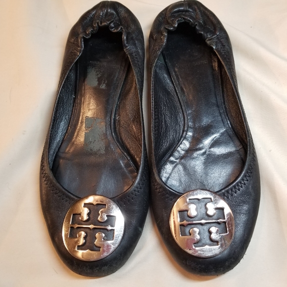 Tory Burch Shoes - Tory Burch Black Reva Flats with Silver emblem
